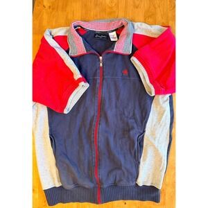 Sean John Mens XL Colorblock Full Zip Track Jacket Short‎ Sleeve Navy Red Grey